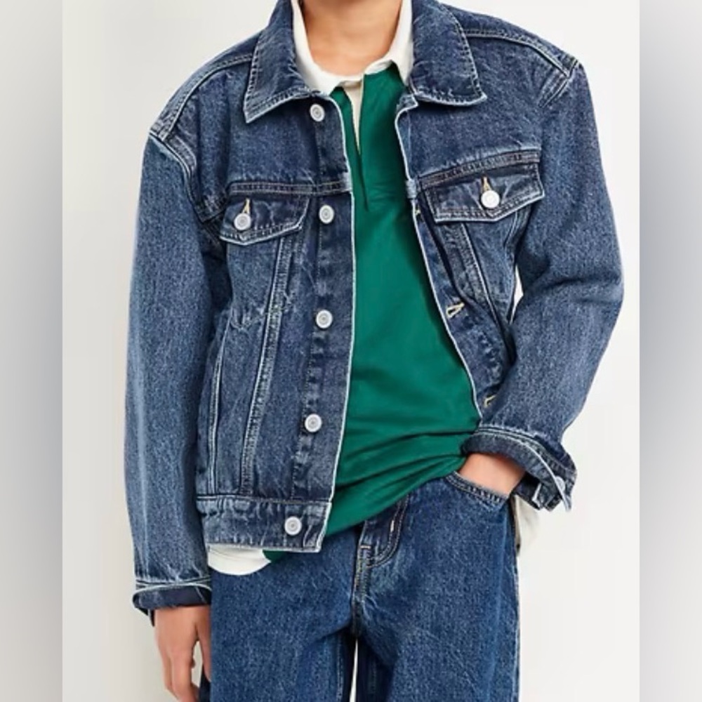 Old Navy Non-Stretch Jean Trucker Jacket Boy Size Medium (8) Medium Wash Cotton